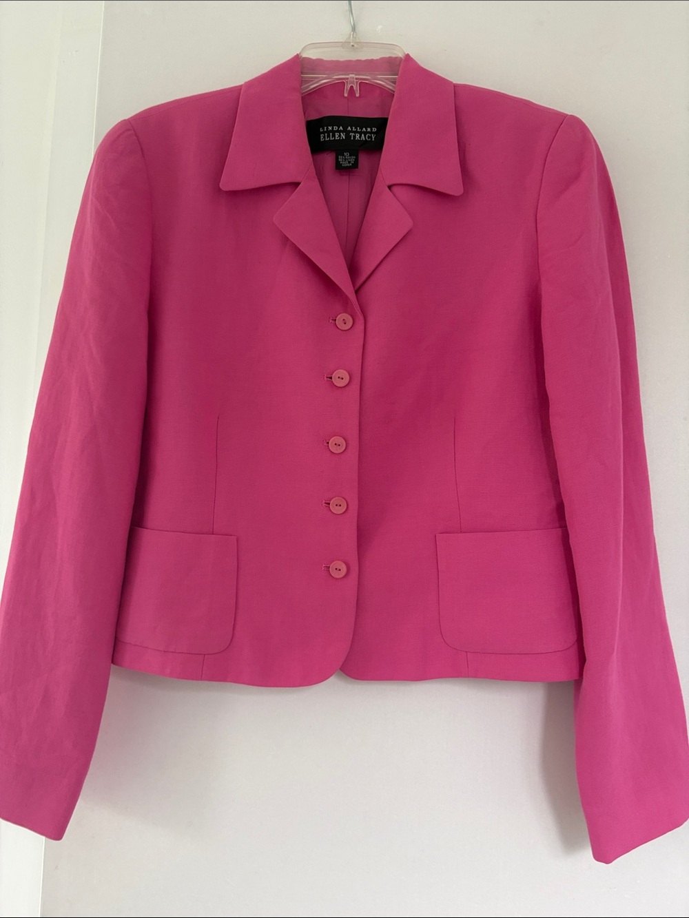 Vintage Ellen Tracy Vibrant Hot Pink Tailored Blazer.  stains on both sleeves.